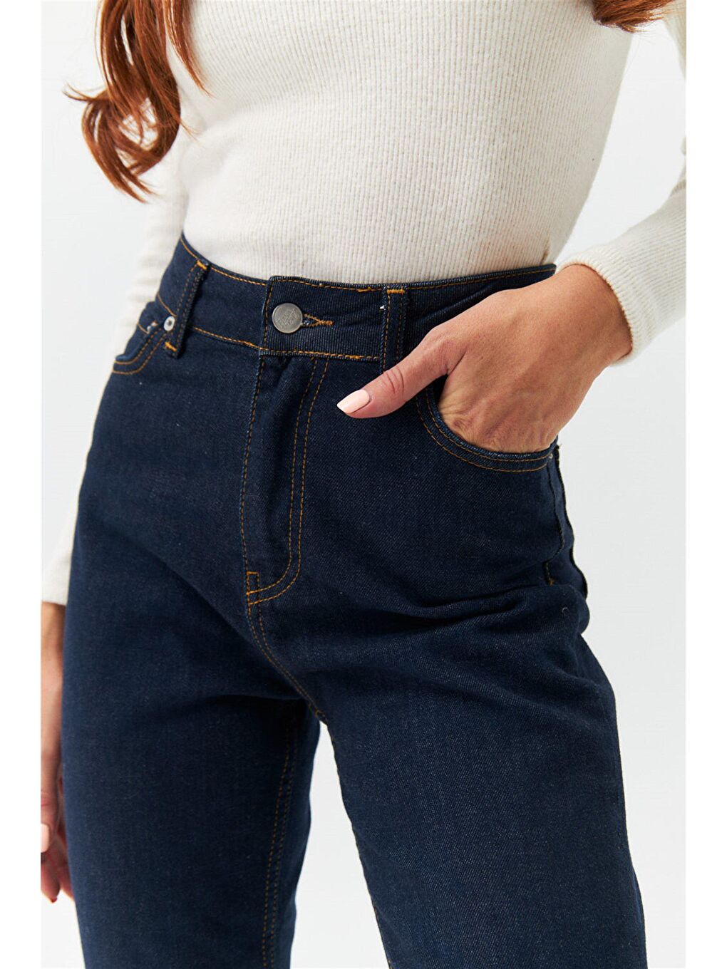 Mom Fit Lacivert Kadın Jean Pantolon-6