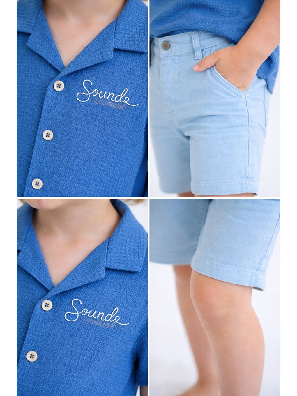Mavi Tarz Gömlekli Belden Ayarlanabilir Kısa Kollu Şortlu 2'li Takım-3