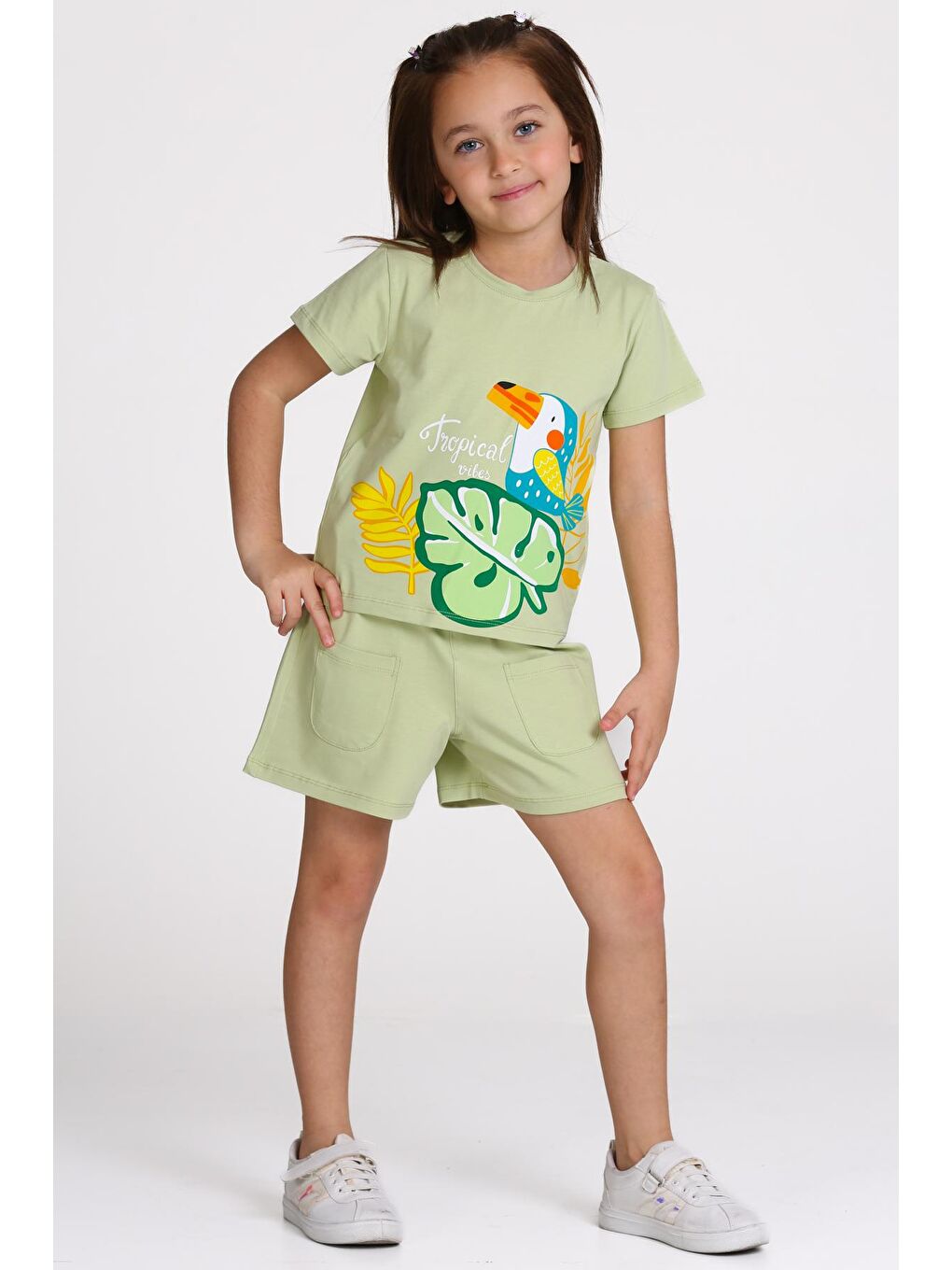 Yeşil Tropical Vibes Baskılı 3-7 Yaş Takım - 2509-6