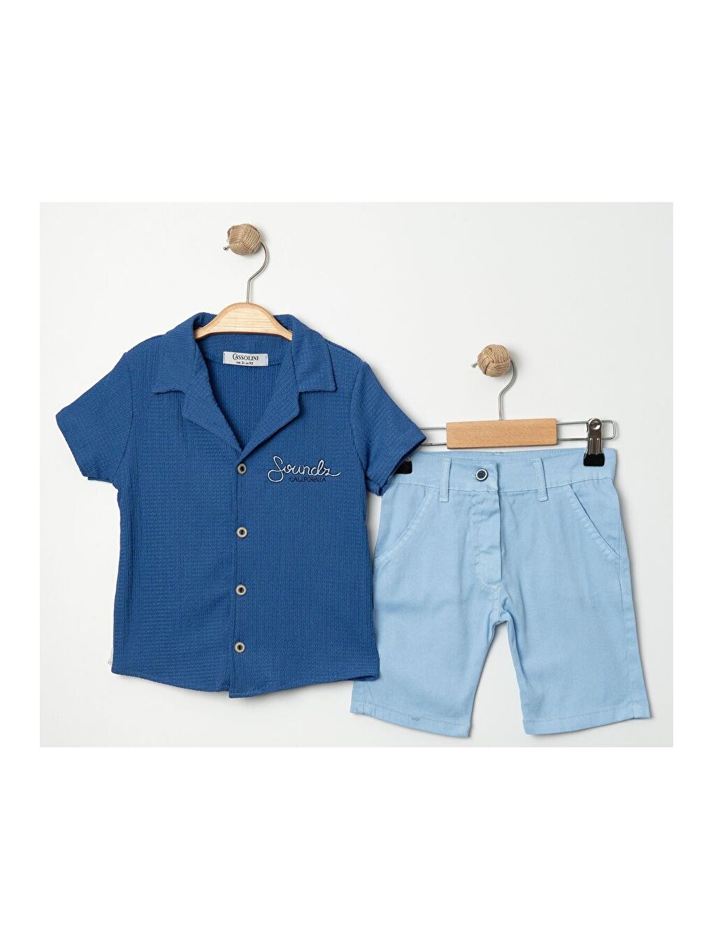 Mavi Tarz Gömlekli Belden Ayarlanabilir Kısa Kollu Şortlu 2'li Takım-4