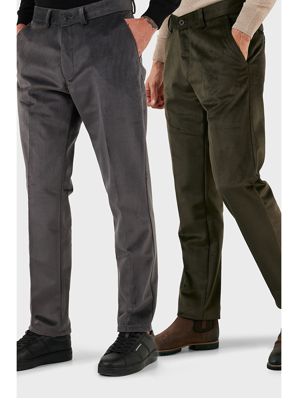 Gri Normal Bel Regular Fit Düz Paça 2'li Paket Kadife Pantolon 645MERLINS2