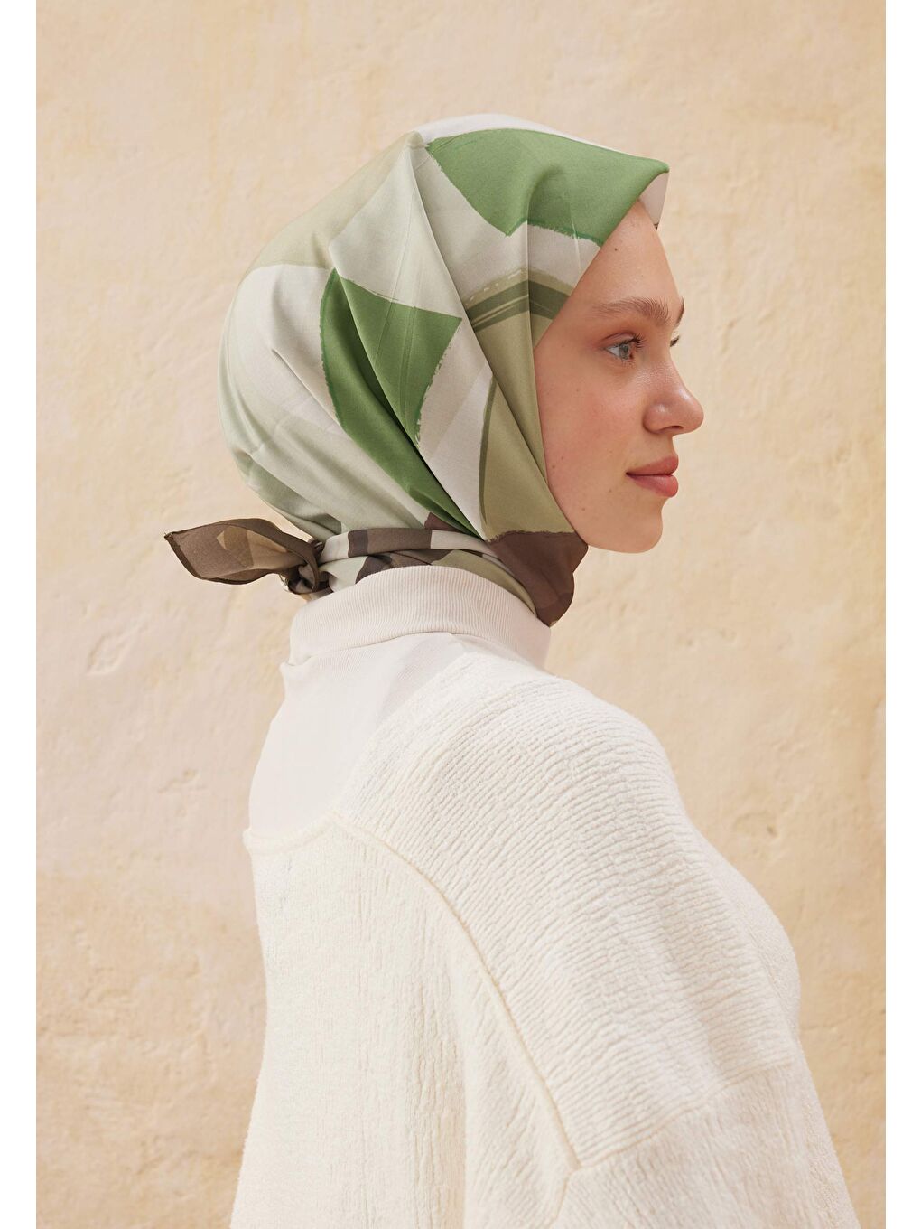 Color Brush Desen Pamuk İpek Eşarp Yeşil-3