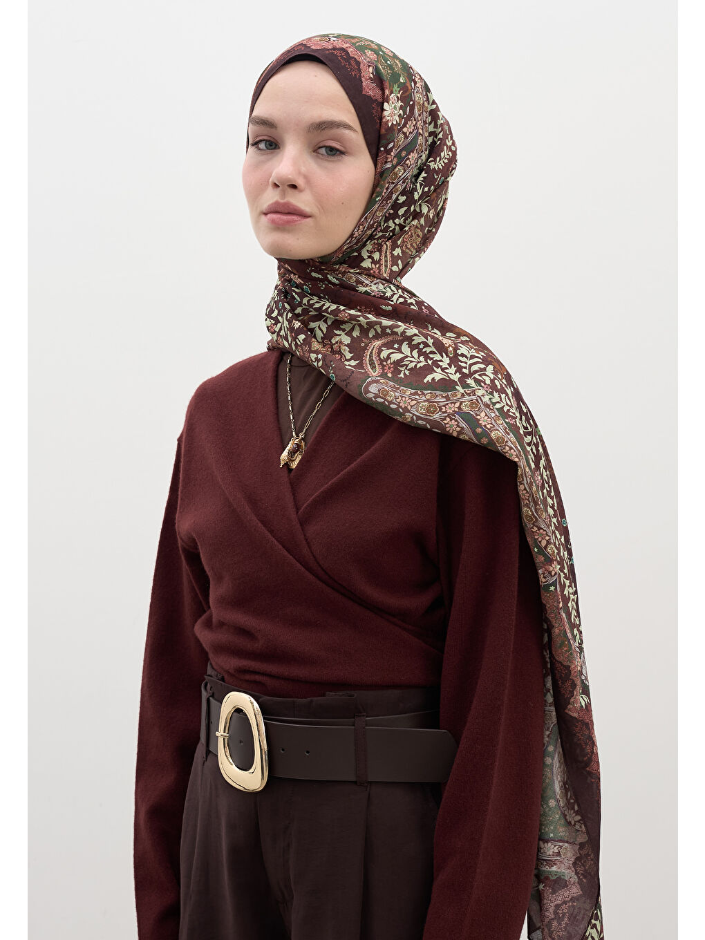 Cerıse Desen Şal Bordo