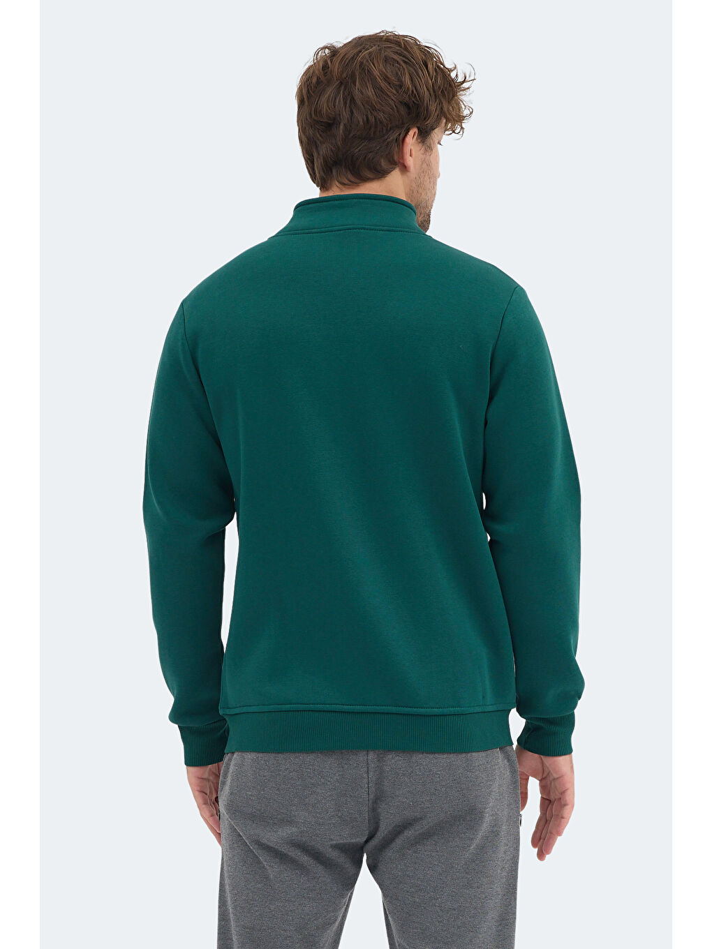 MENDOZA I Erkek Fermuarlı Dik Yaka Cepli Koyu Yeşil Sweatshırt-3