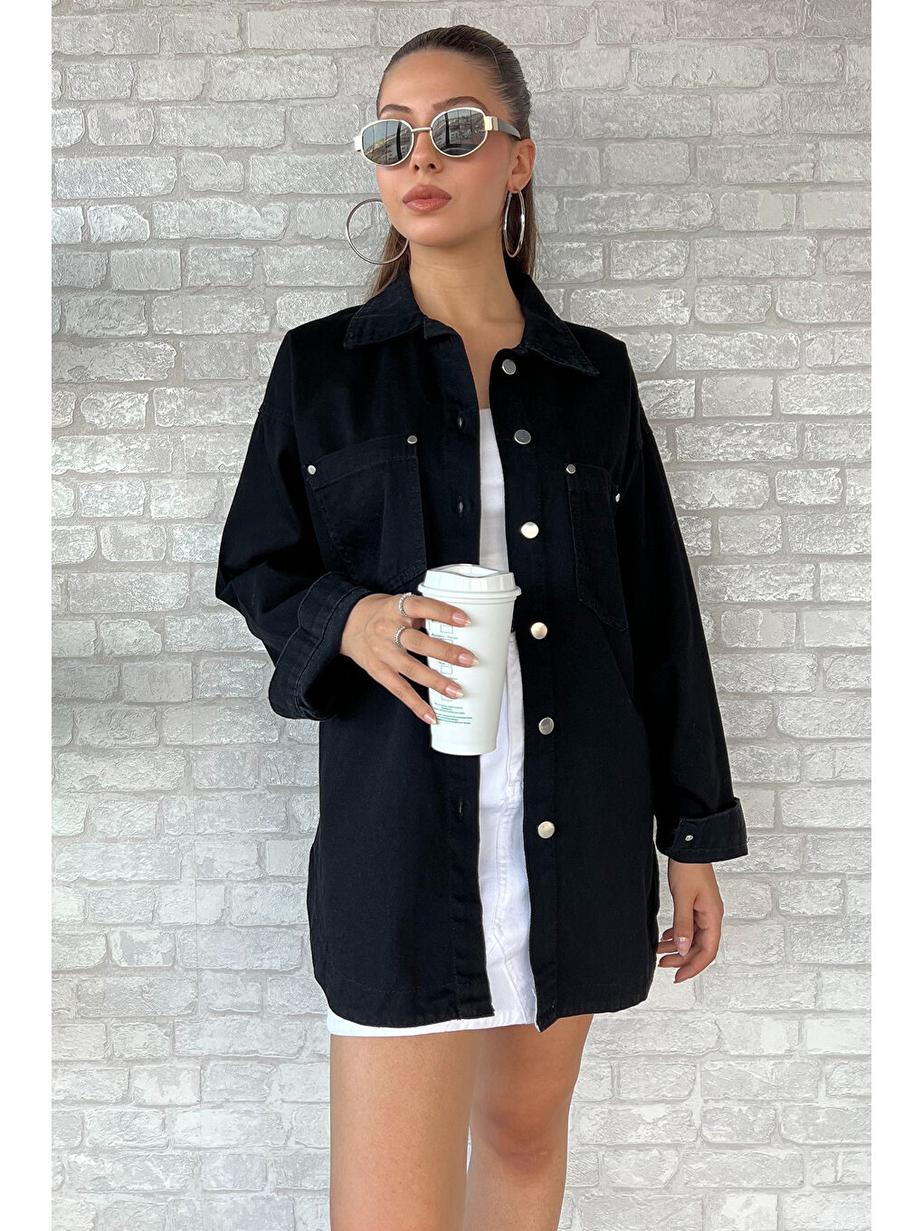 Siyah Çift Cepli Jean Ceket-1