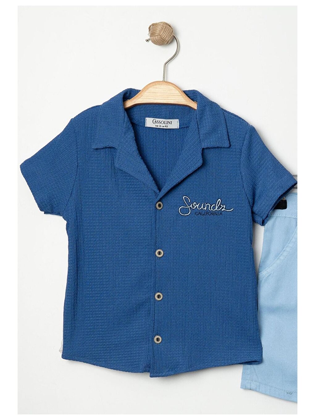 Mavi Tarz Gömlekli Belden Ayarlanabilir Kısa Kollu Şortlu 2'li Takım-5