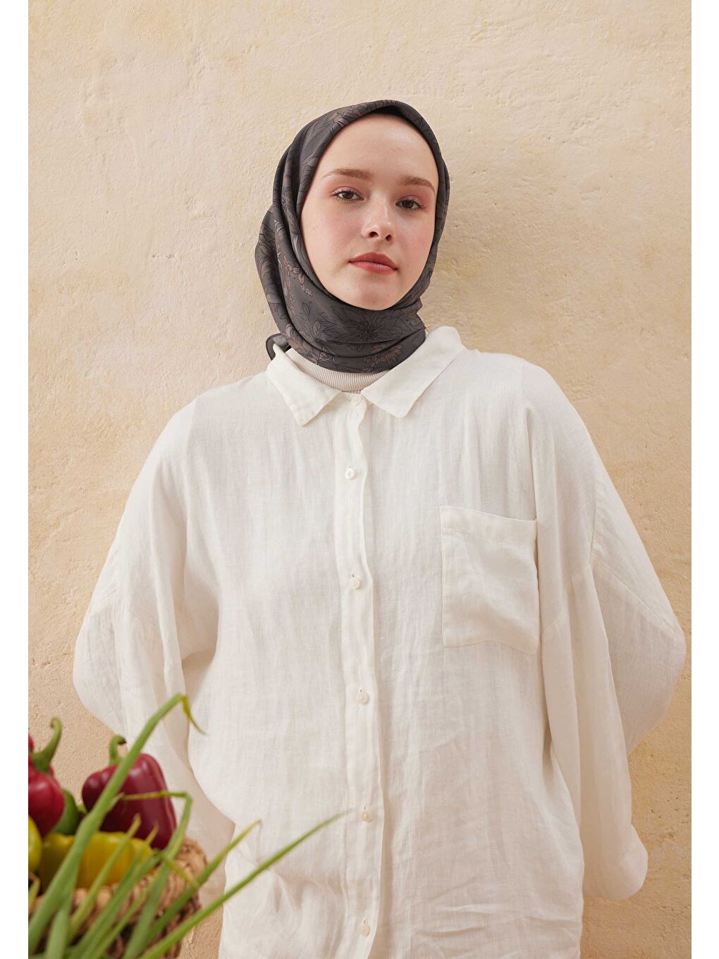 Kahverengi Aster Desen Pamuk İpek Eşarp Koyu Kahve-1