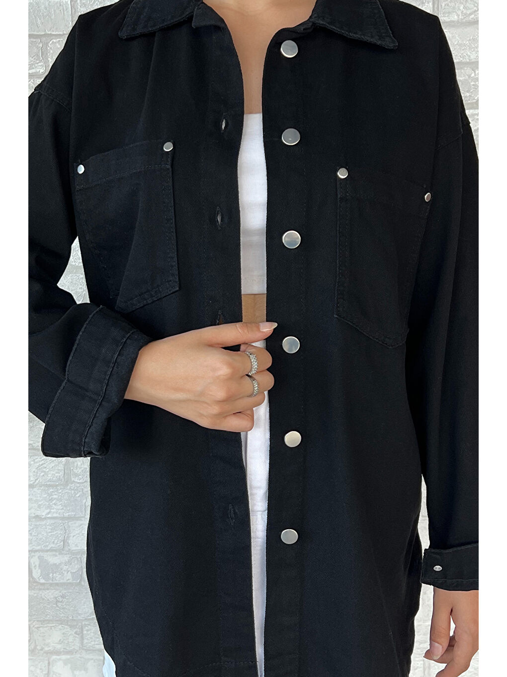 Siyah Çift Cepli Jean Ceket-3