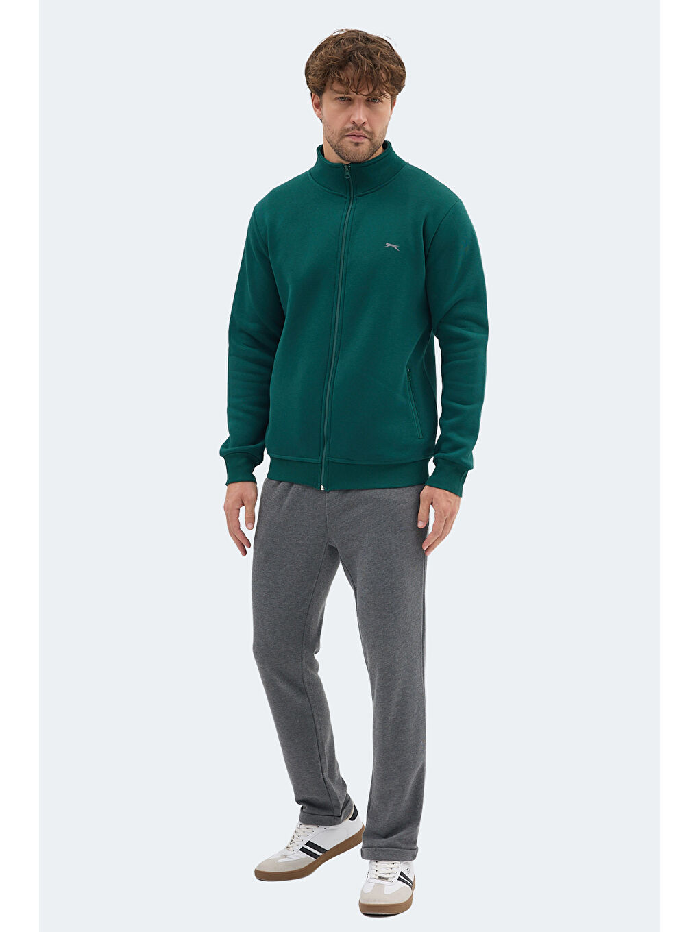 MENDOZA I Erkek Fermuarlı Dik Yaka Cepli Koyu Yeşil Sweatshırt-6