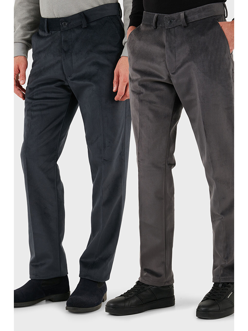 Antrasit Normal Bel Regular Fit Düz Paça 2'li Paket Kadife Pantolon 645MERLINS2