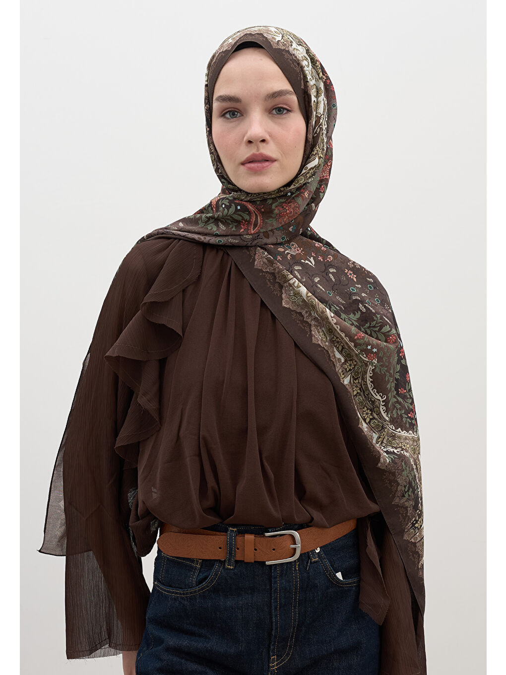 Kahverengi Cerıse Desen Şal Acı Kahve