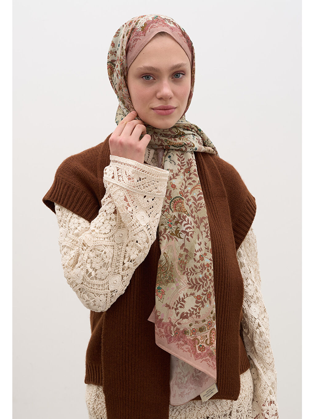 Pembe Cerıse Desen Şal Pudra-1