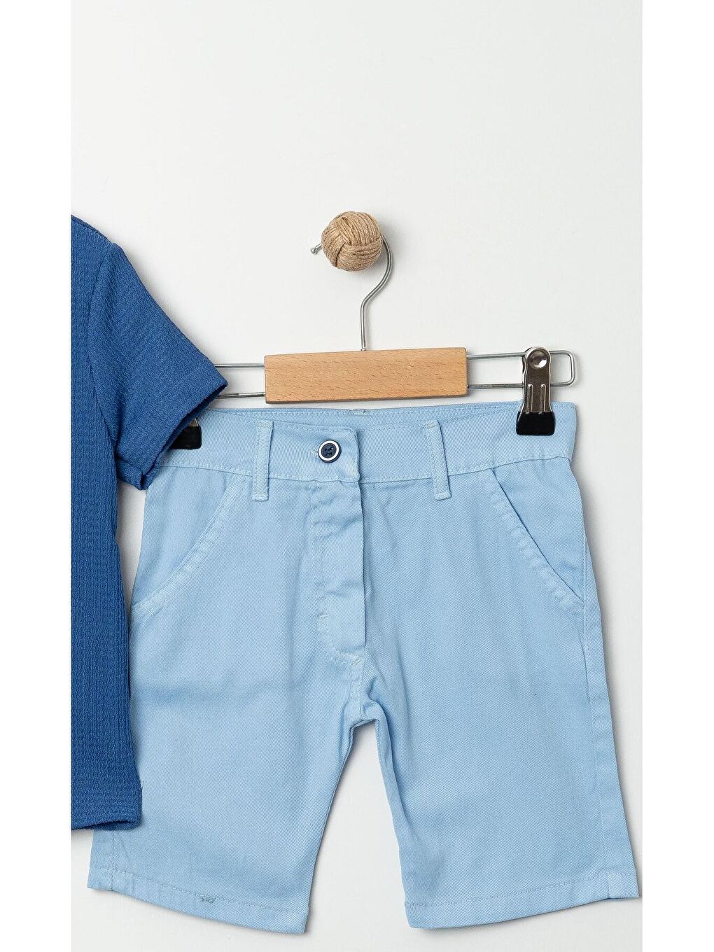 Mavi Tarz Gömlekli Belden Ayarlanabilir Kısa Kollu Şortlu 2'li Takım-7