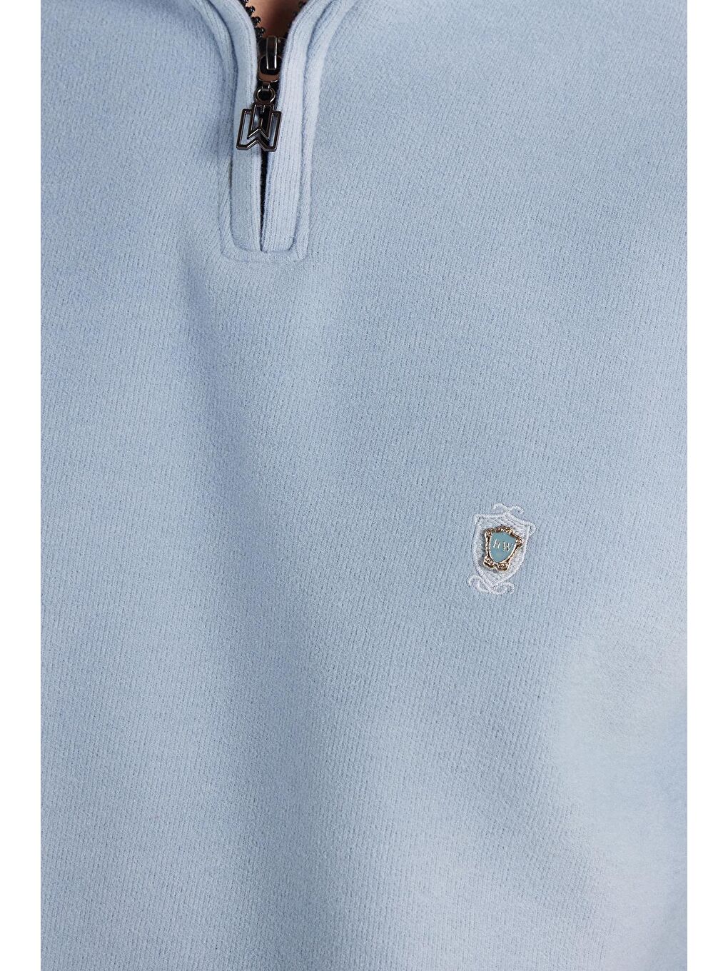 Erkek Slim Fit Dar Kesim Pamuklu Selanik Kumaş Yarım Fermuarlı Mavi Dik Yaka Sweatshirt-2