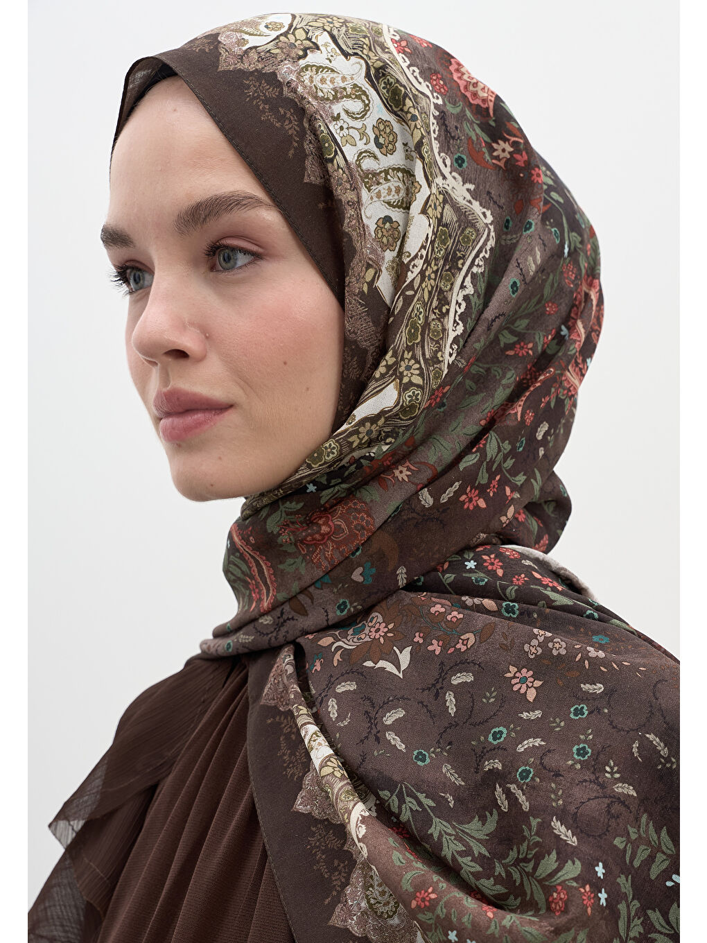 Kahverengi Cerıse Desen Şal Acı Kahve-1