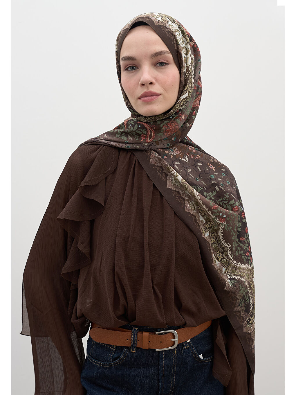 Kahverengi Cerıse Desen Şal Acı Kahve-2