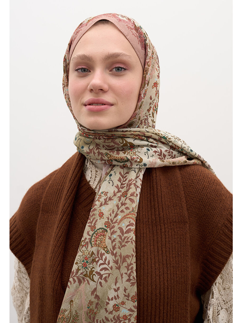 Pembe Cerıse Desen Şal Pudra-2