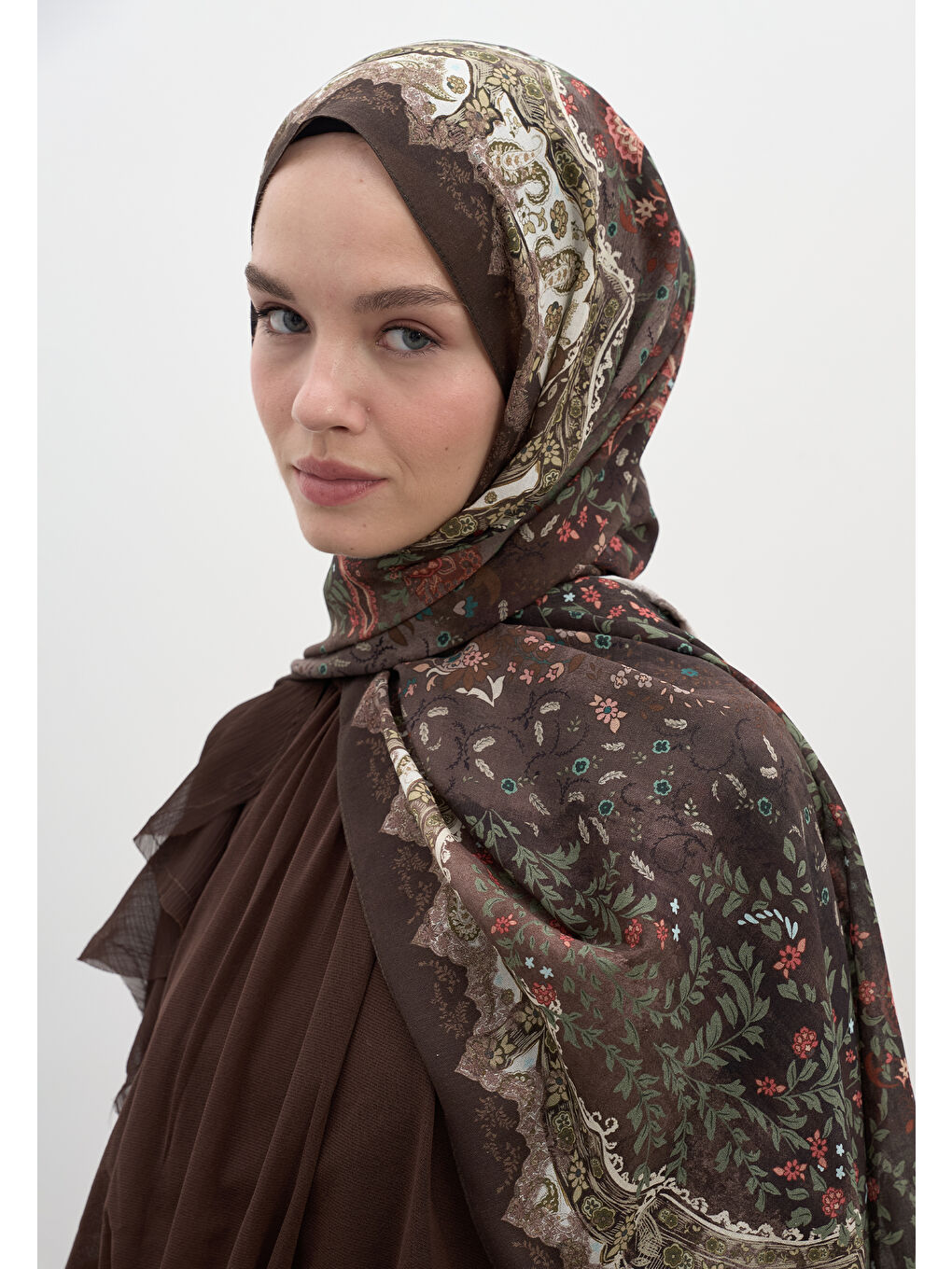 Kahverengi Cerıse Desen Şal Acı Kahve-3