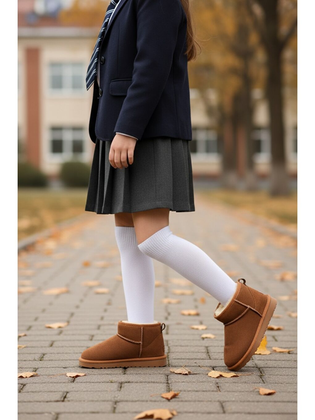 Kahverengi FROZİE Çocuk Kalın Taban İçi Tüylü Günlük Mini Yarım Bot