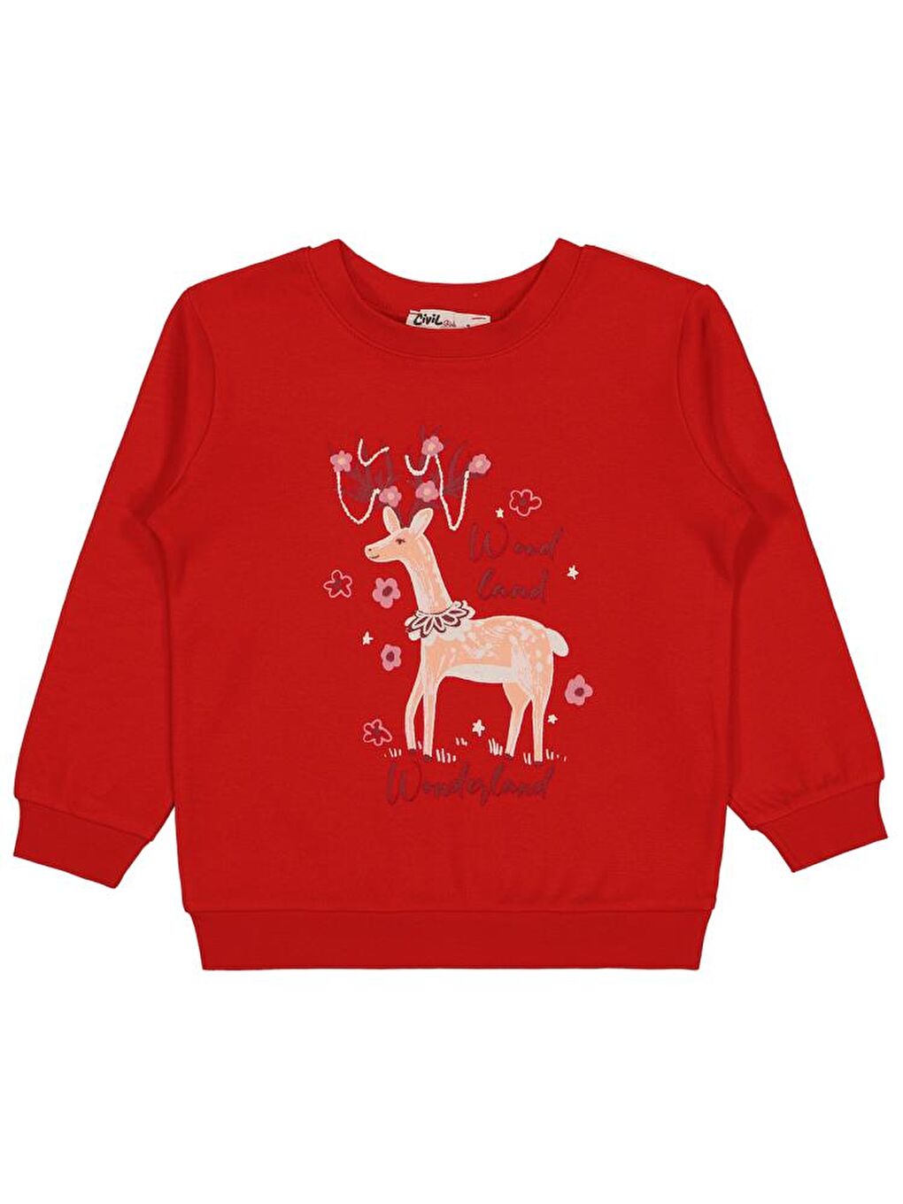 Girls Geyik Baskılı 2-5 Yaş Sweatshirt - Kırmızı 5-6 Yaş-1