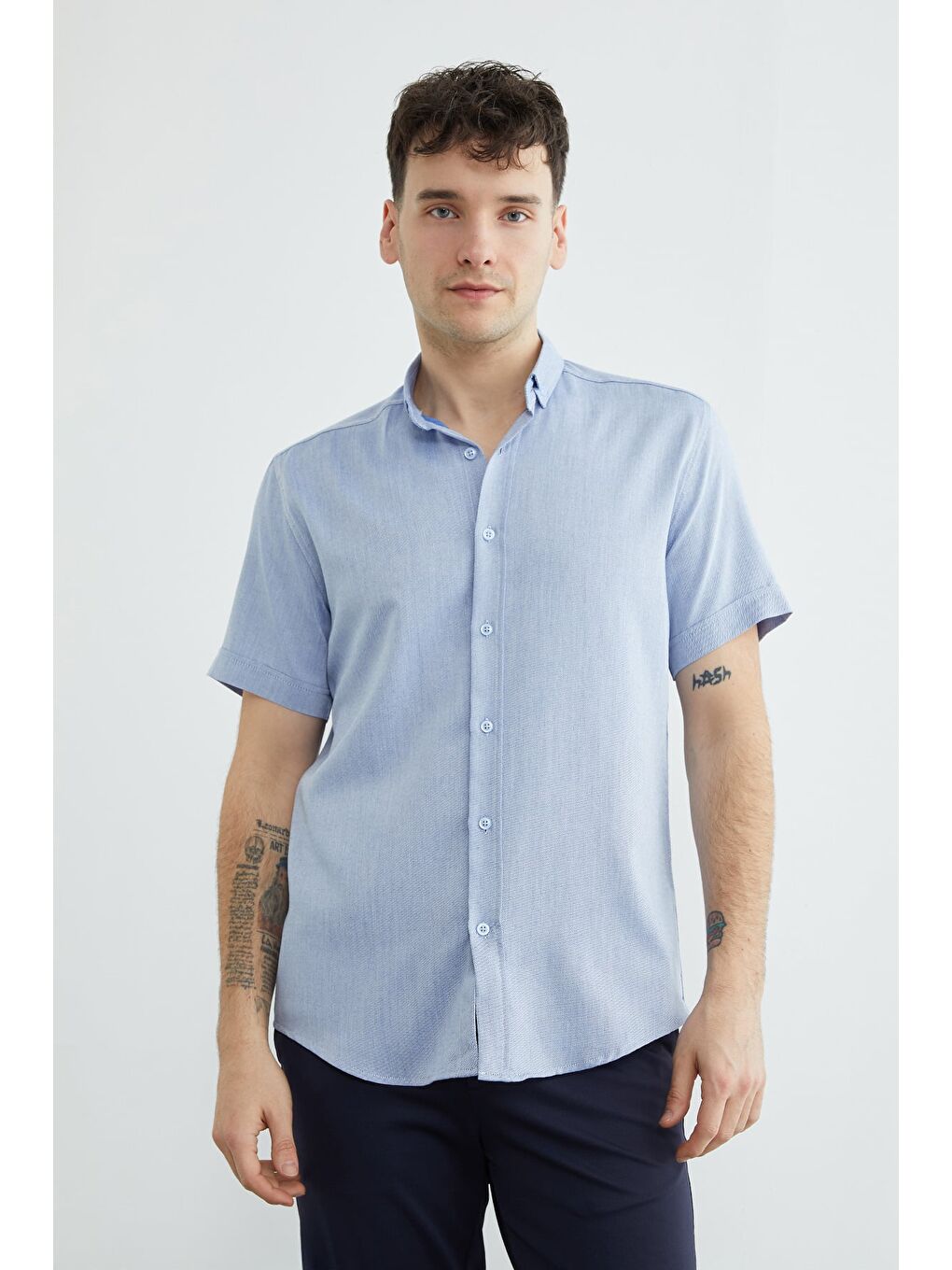 Mavi Çizgili Kısa Kollu Gömlek