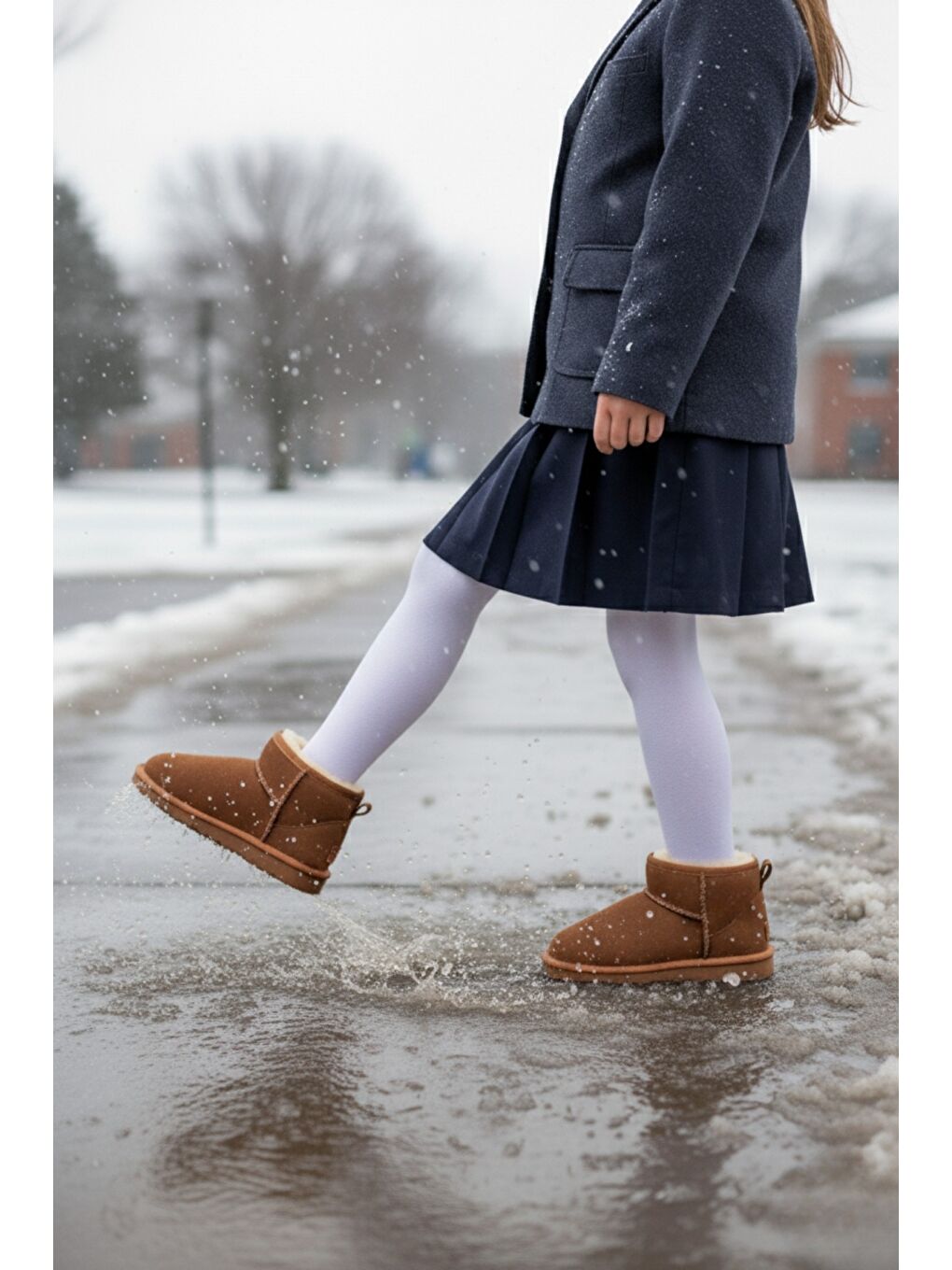 Kahverengi FROZİE Çocuk Kalın Taban İçi Tüylü Günlük Mini Yarım Bot-3