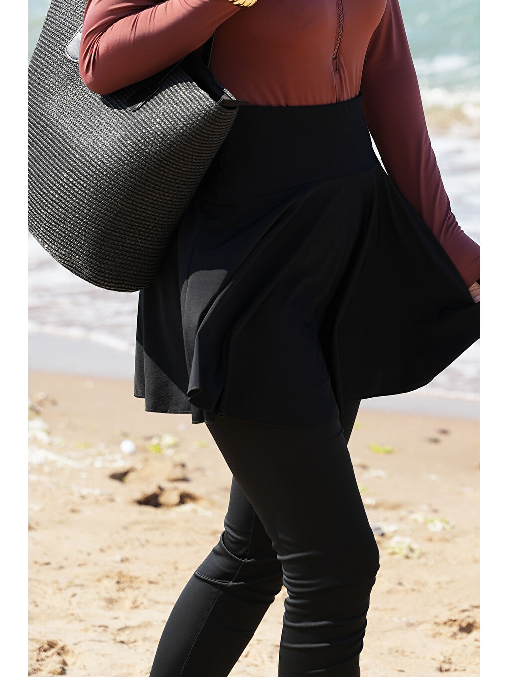 Siyah Tek Parça Elastanlı Tenisçi Etek Pareo-3