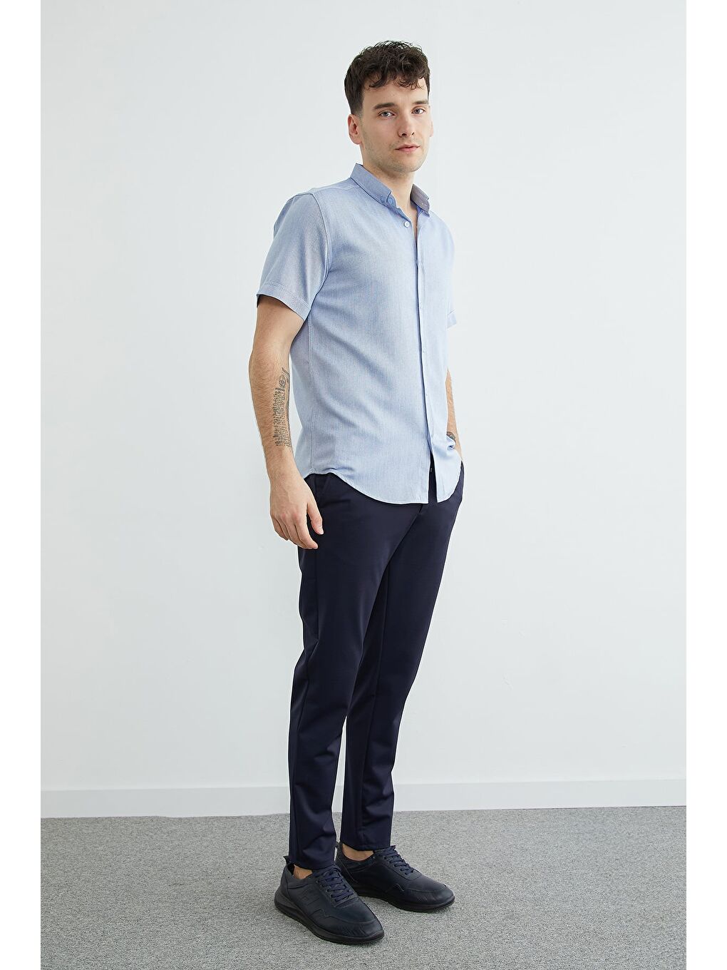 Mavi Çizgili Kısa Kollu Gömlek-2