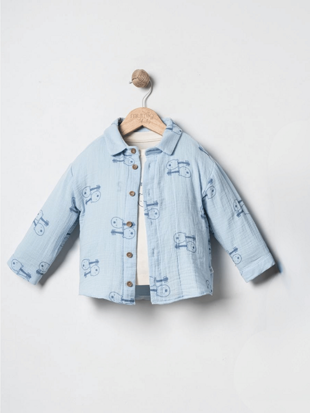 Mavi Müslin Gömlek Pantolon Uzun Kollu Tişört Erkek Bebek 3'lü Takım-1