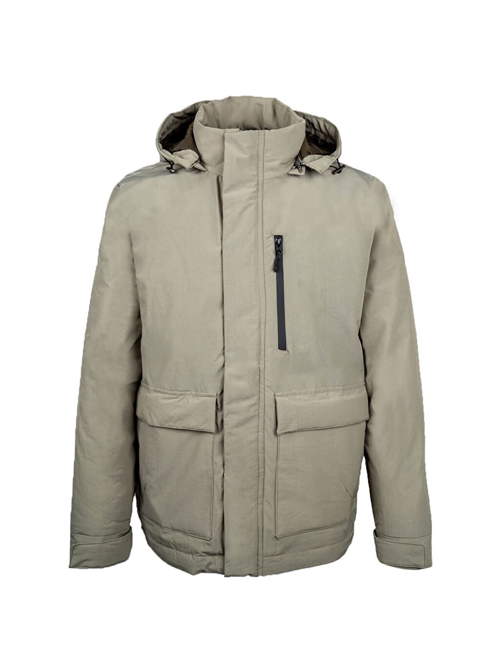 Yeşil Regular Fit Hakim Yaka Kapüşonlu Kaban