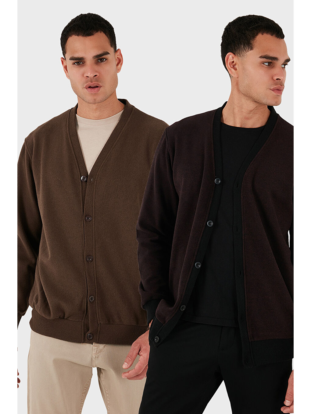 Bordo Pamuklu Regular Fit Düğmeli V Yaka 2'li Paket Hırka 456205S2