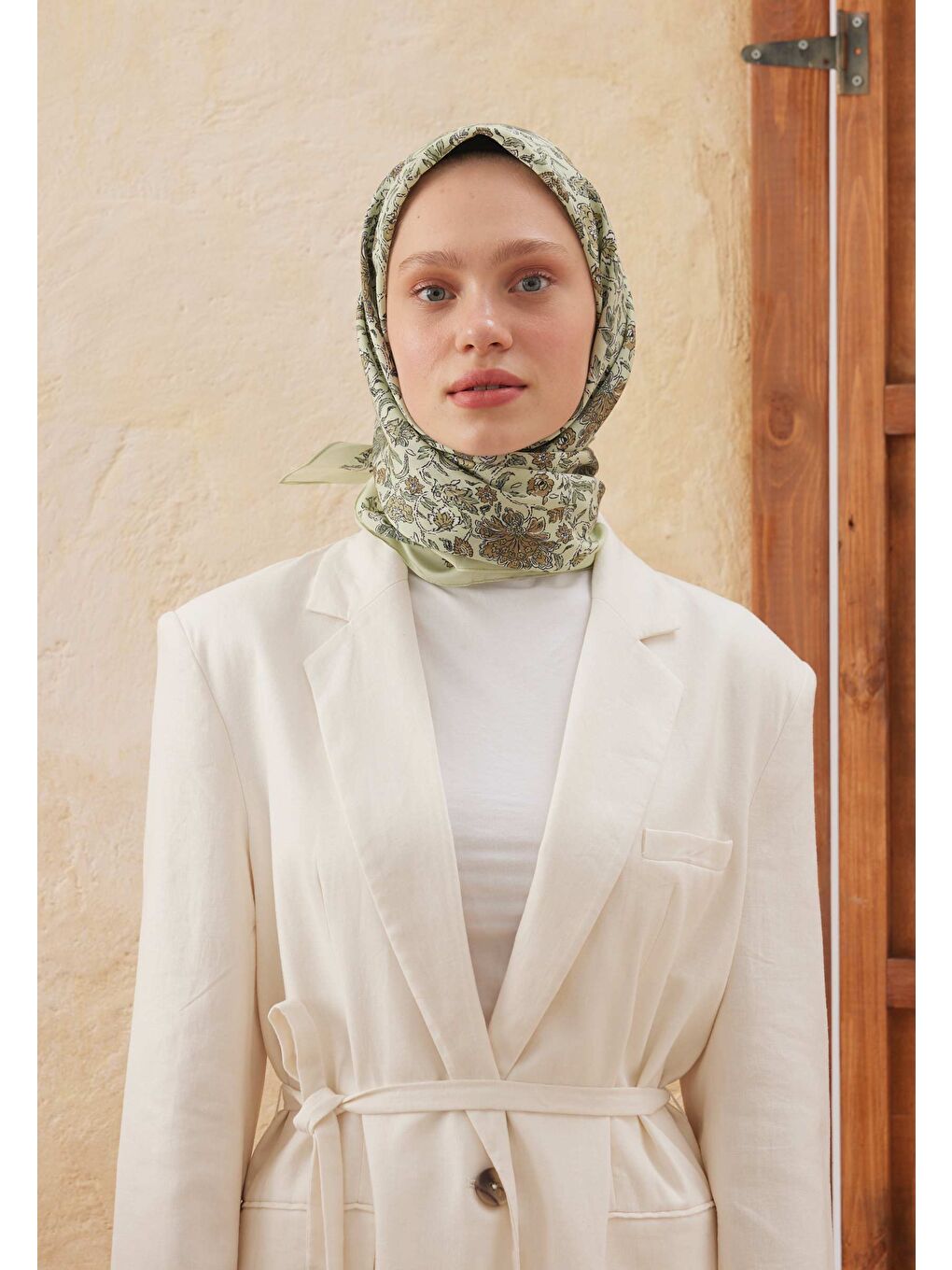 Morocco Desen Pamuk İpek Eşarp Soft Yeşil-2