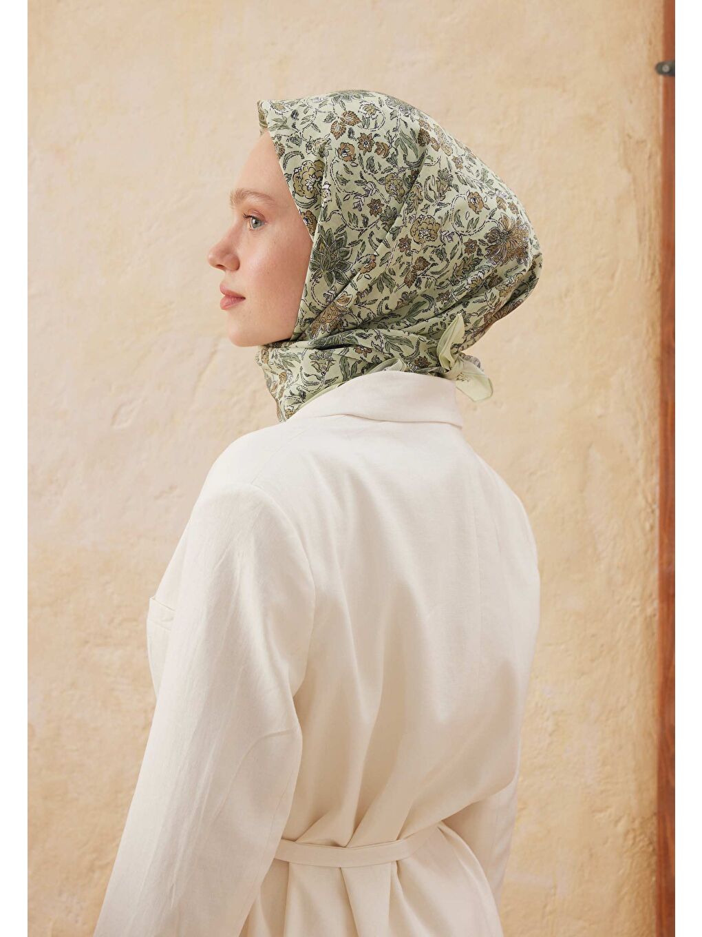 Morocco Desen Pamuk İpek Eşarp Soft Yeşil-3