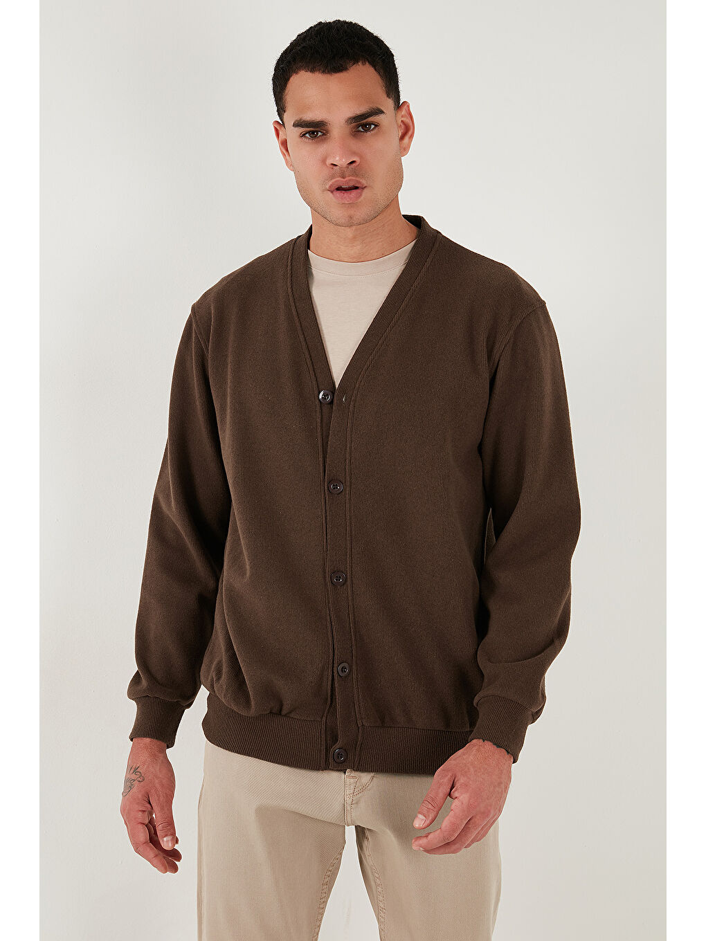 Bordo Pamuklu Regular Fit Düğmeli V Yaka 2'li Paket Hırka 456205S2-1