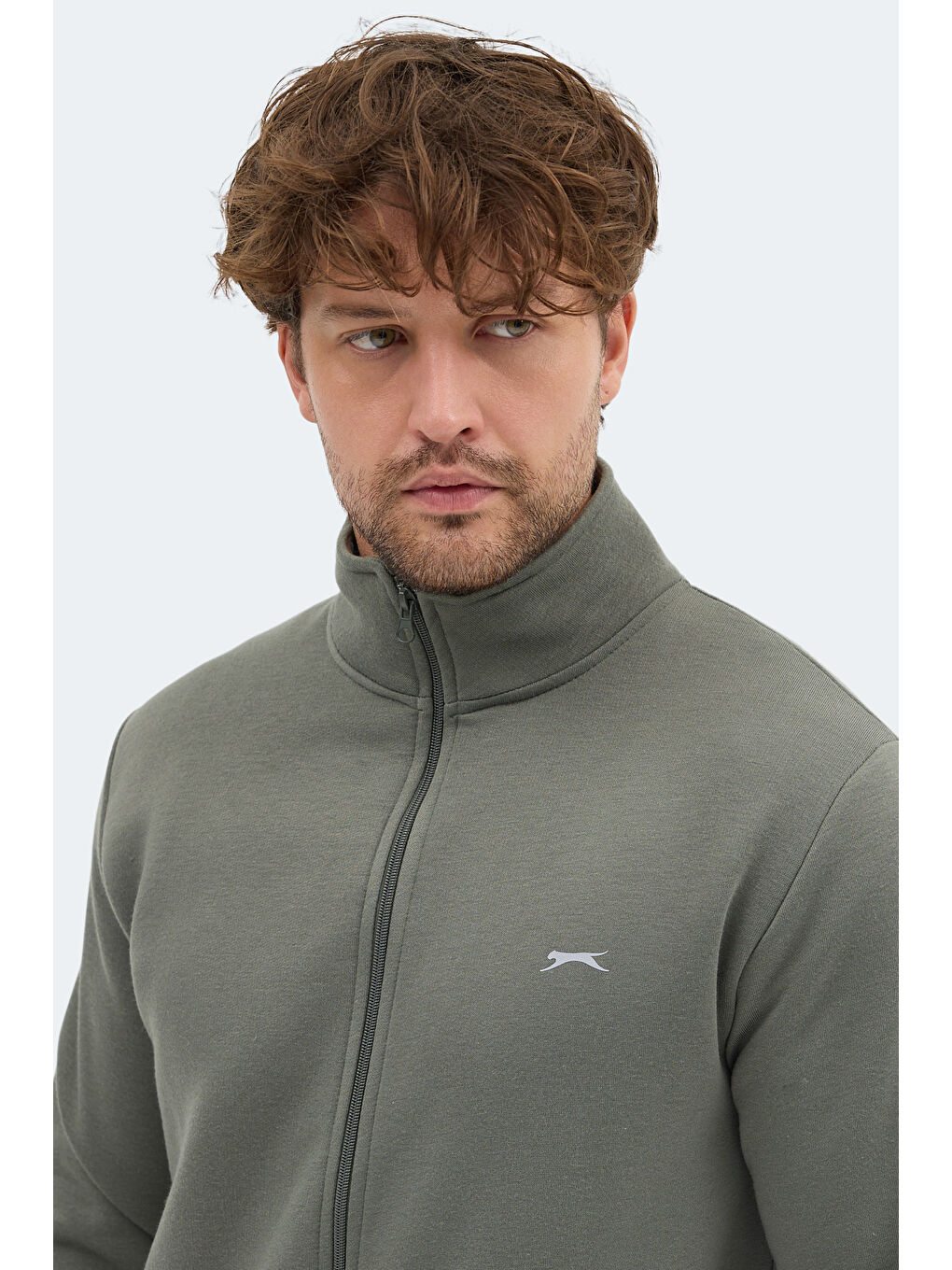MENDOZA I Erkek Fermuarlı Dik Yaka Cepli Haki Sweatshırt-1