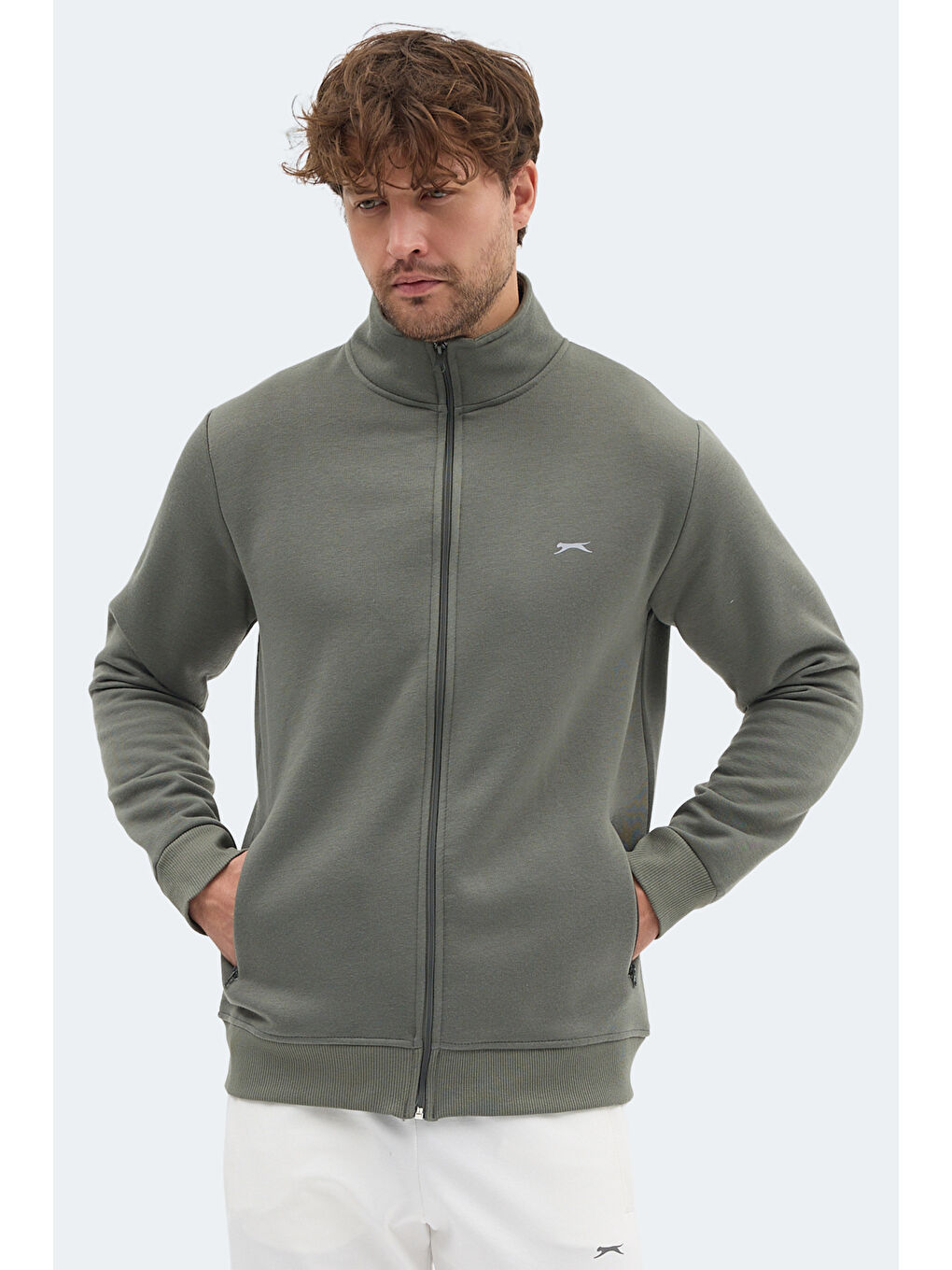 MENDOZA I Erkek Fermuarlı Dik Yaka Cepli Haki Sweatshırt-2