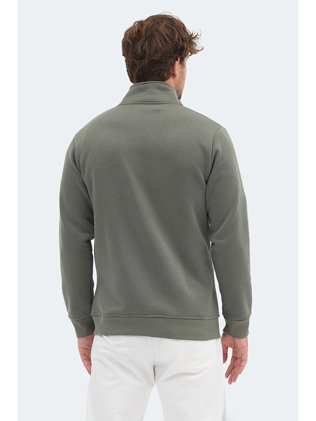 MENDOZA I Erkek Fermuarlı Dik Yaka Cepli Haki Sweatshırt-4