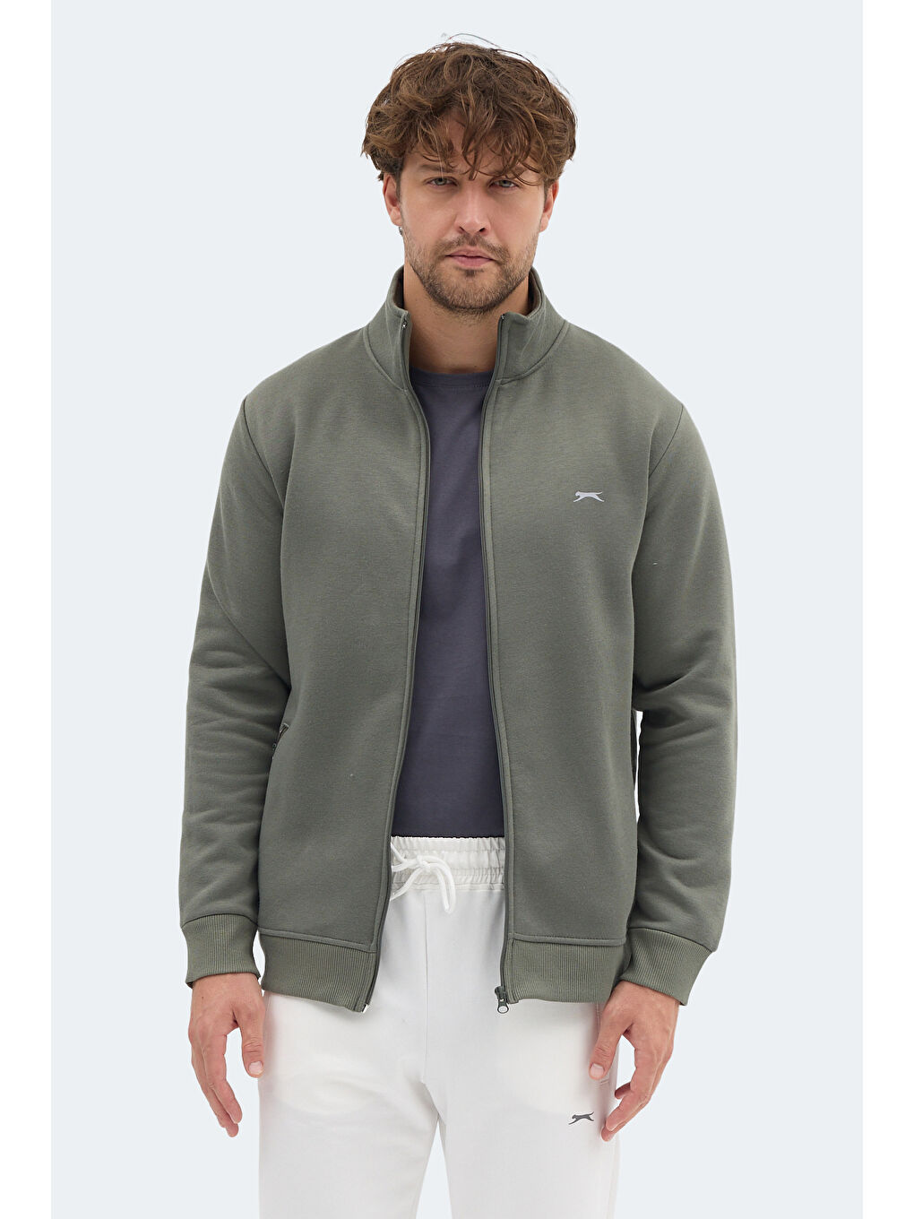 MENDOZA I Erkek Fermuarlı Dik Yaka Cepli Haki Sweatshırt-5