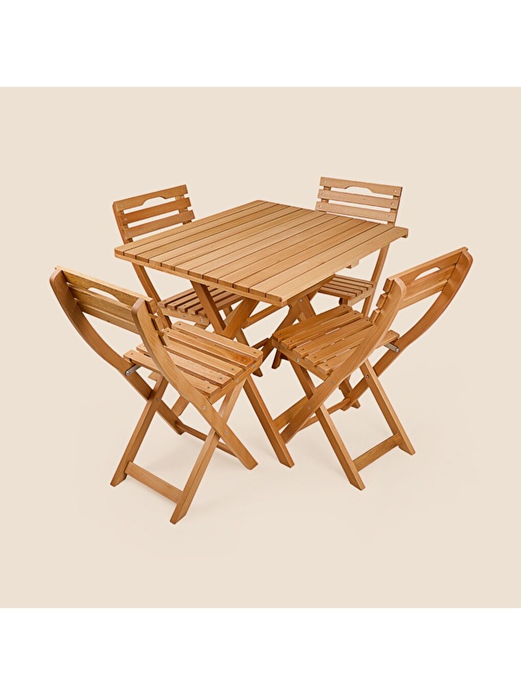Kahverengi 4+1 Katlanır Kayın Ahşap Bistro Set - Meşe - 70x80 cm-3