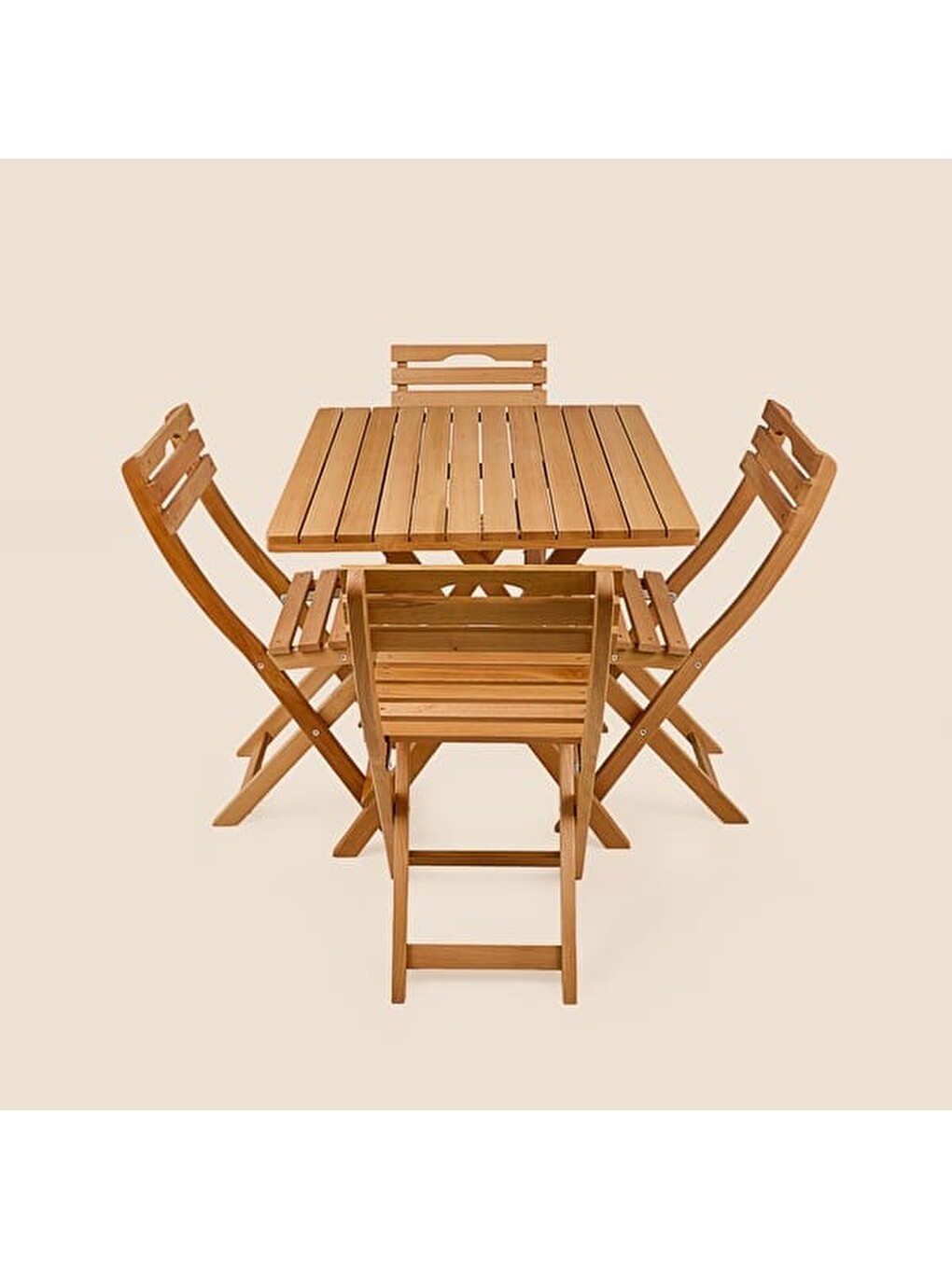 Kahverengi 4+1 Katlanır Kayın Ahşap Bistro Set - Meşe - 70x80 cm-5
