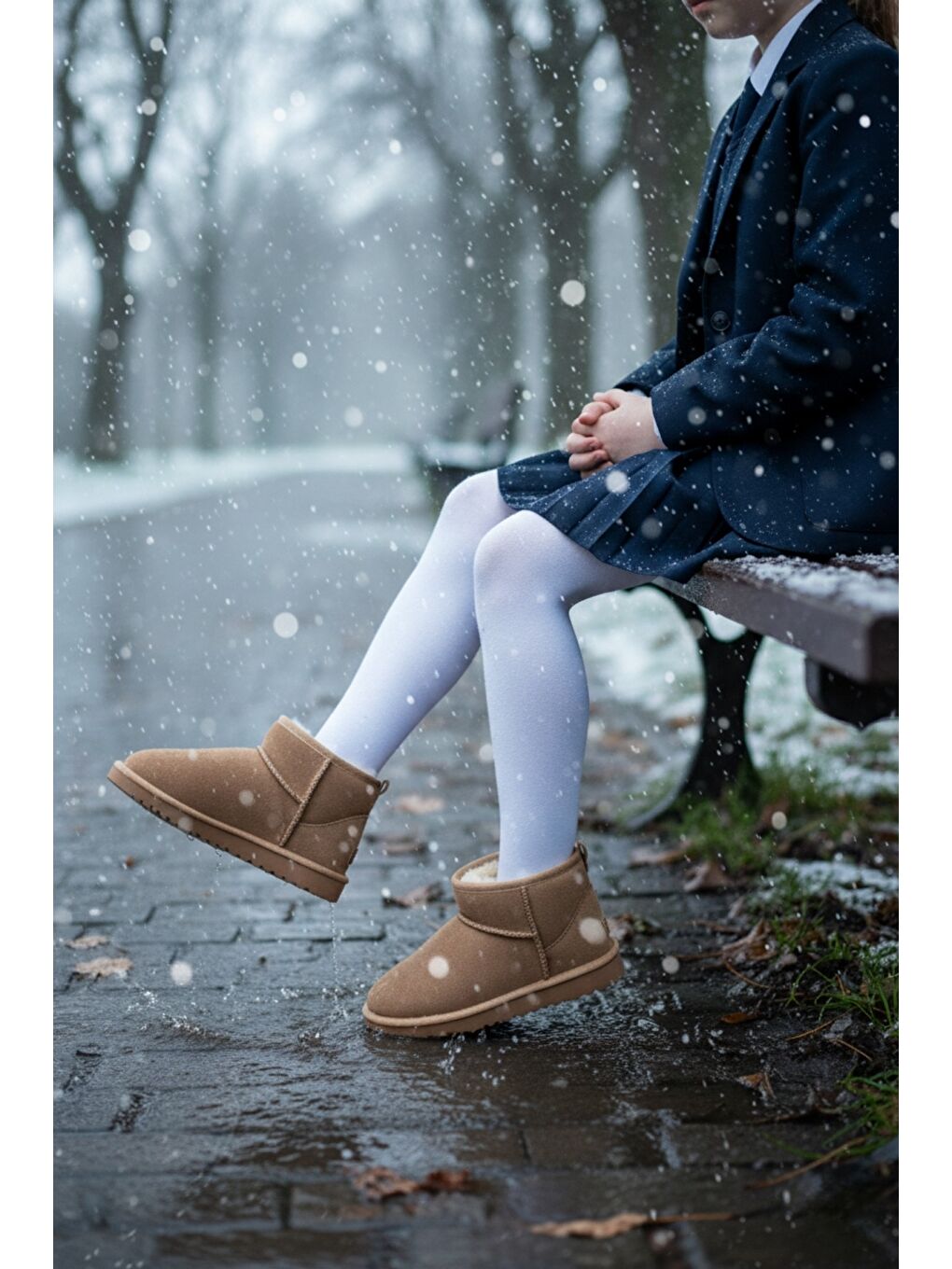Bej FROZİE Çocuk Kalın Taban İçi Tüylü Günlük Mini Yarım Bot-2