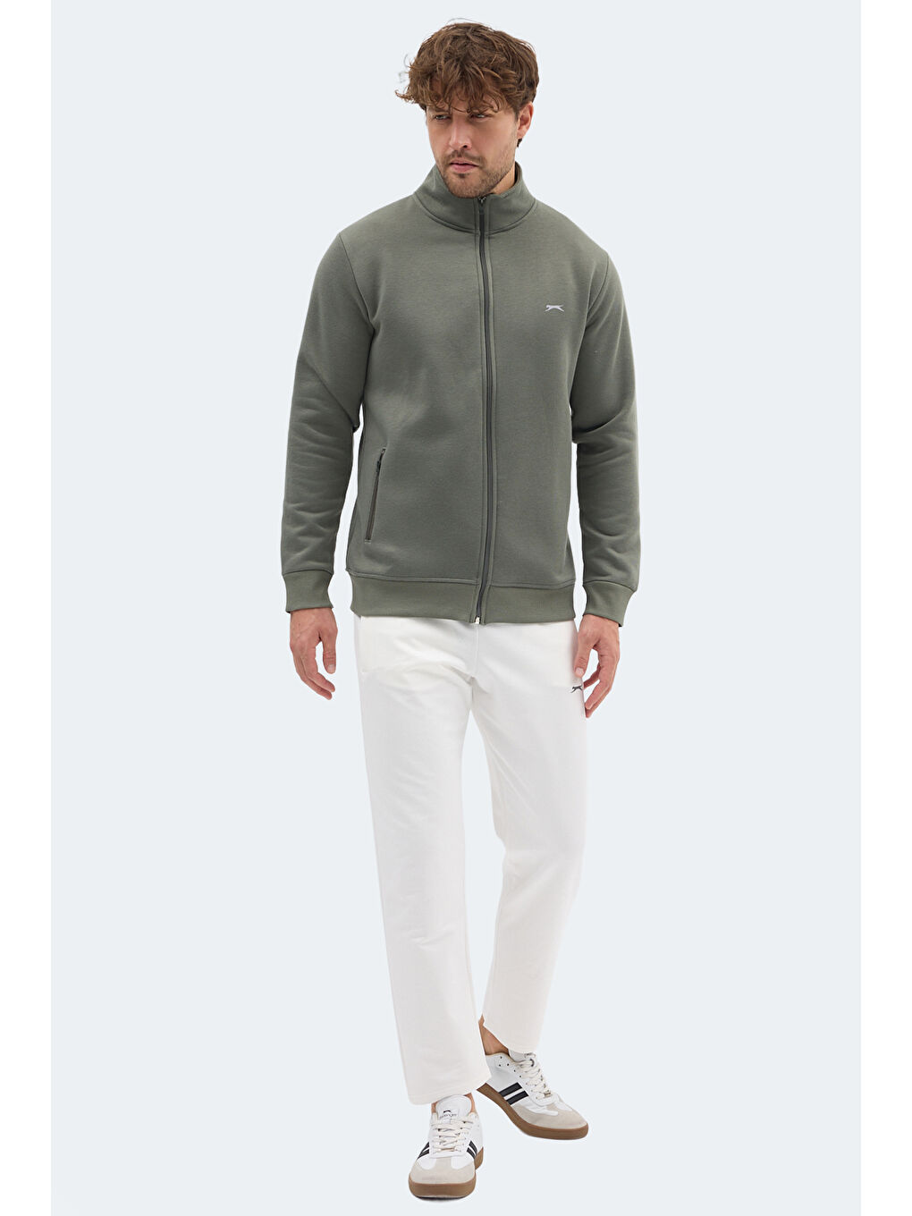 MENDOZA I Erkek Fermuarlı Dik Yaka Cepli Haki Sweatshırt-6