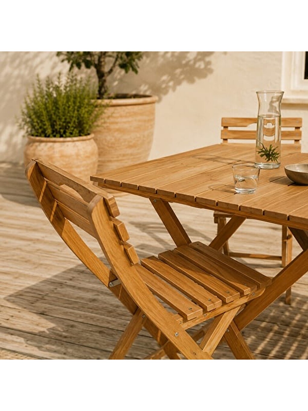 Kahverengi 4+1 Katlanır Kayın Ahşap Bistro Set - Meşe - 70x80 cm-7