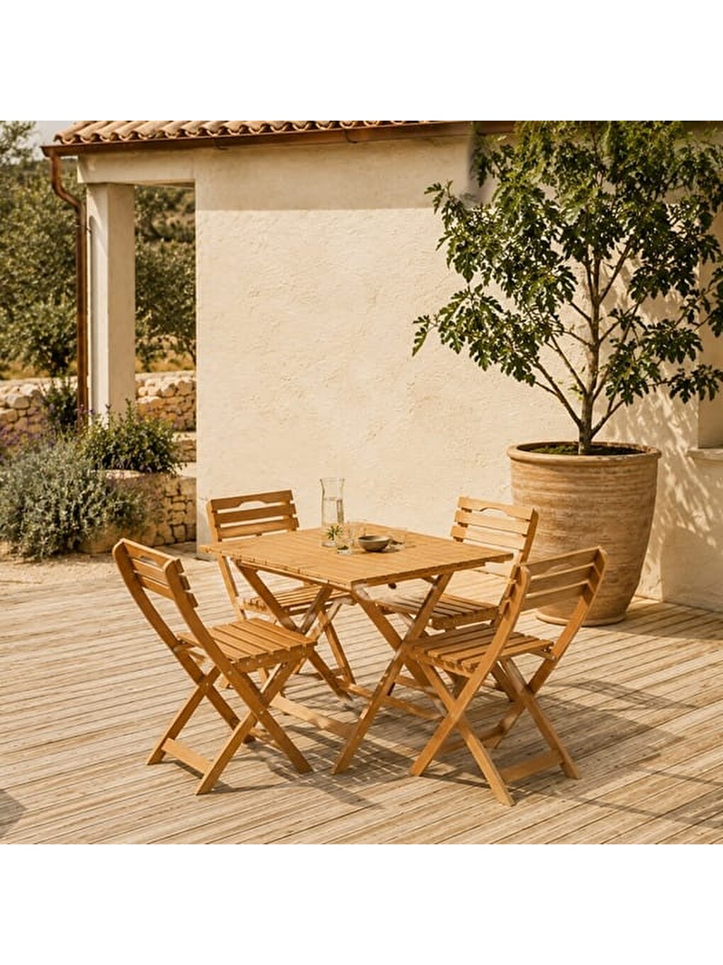 Kahverengi 4+1 Katlanır Kayın Ahşap Bistro Set - Meşe - 70x80 cm-8