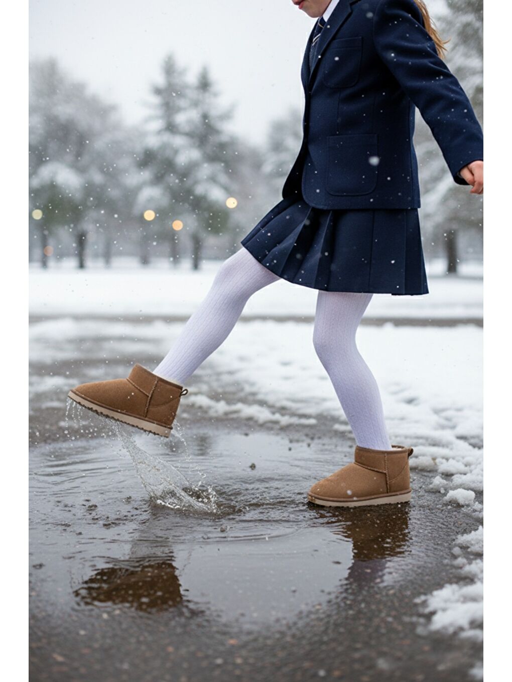 Bej FROZİE Çocuk Kalın Taban İçi Tüylü Günlük Mini Yarım Bot-3