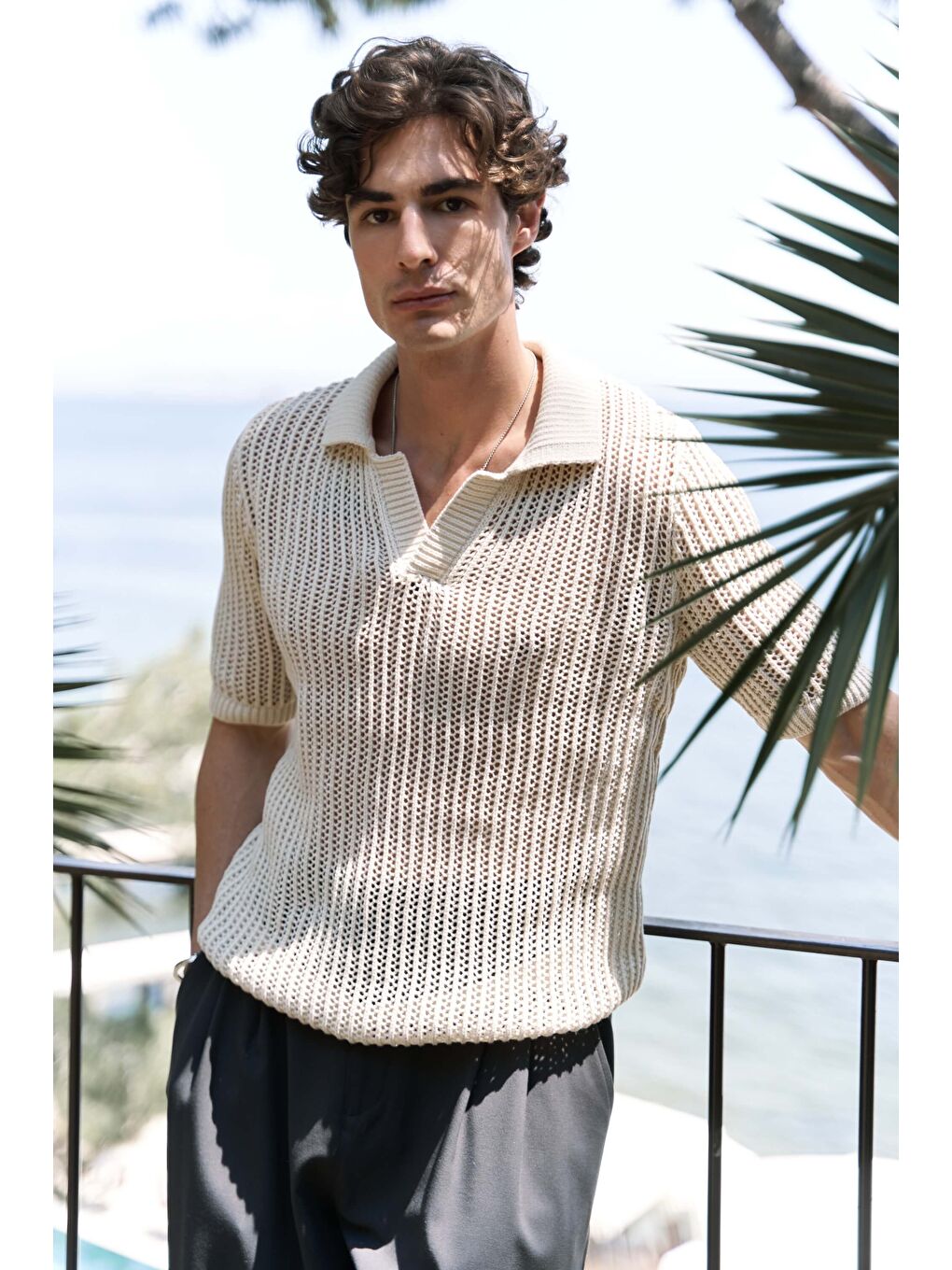 Bej Robert Erkek Polo Yaka Naturel Triko T-Shirt-3