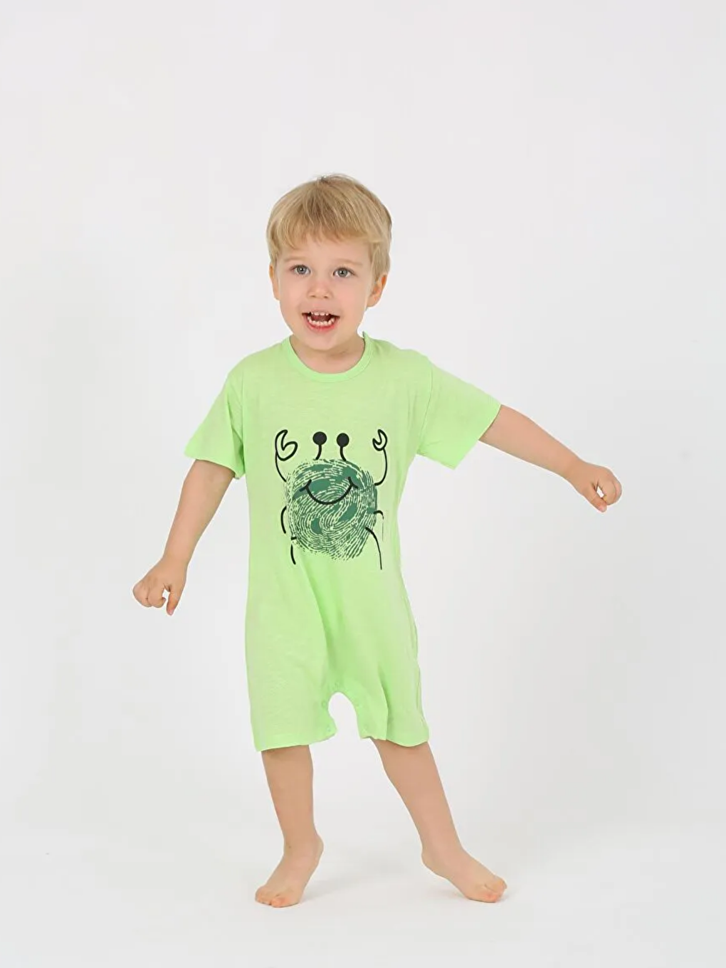 Yeşil Bisiklet Yaka Baskılı Erkek Bebek Tulum-1