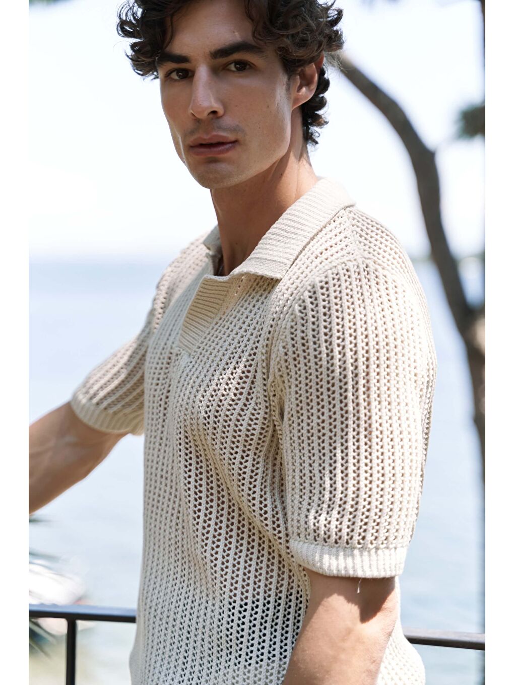 Bej Robert Erkek Polo Yaka Naturel Triko T-Shirt-5