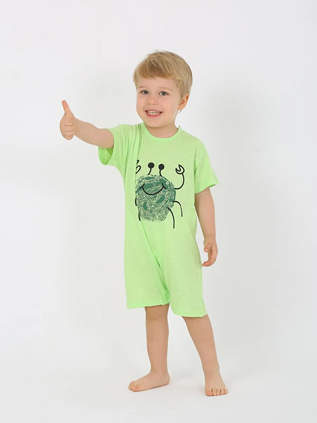Yeşil Bisiklet Yaka Baskılı Erkek Bebek Tulum-2