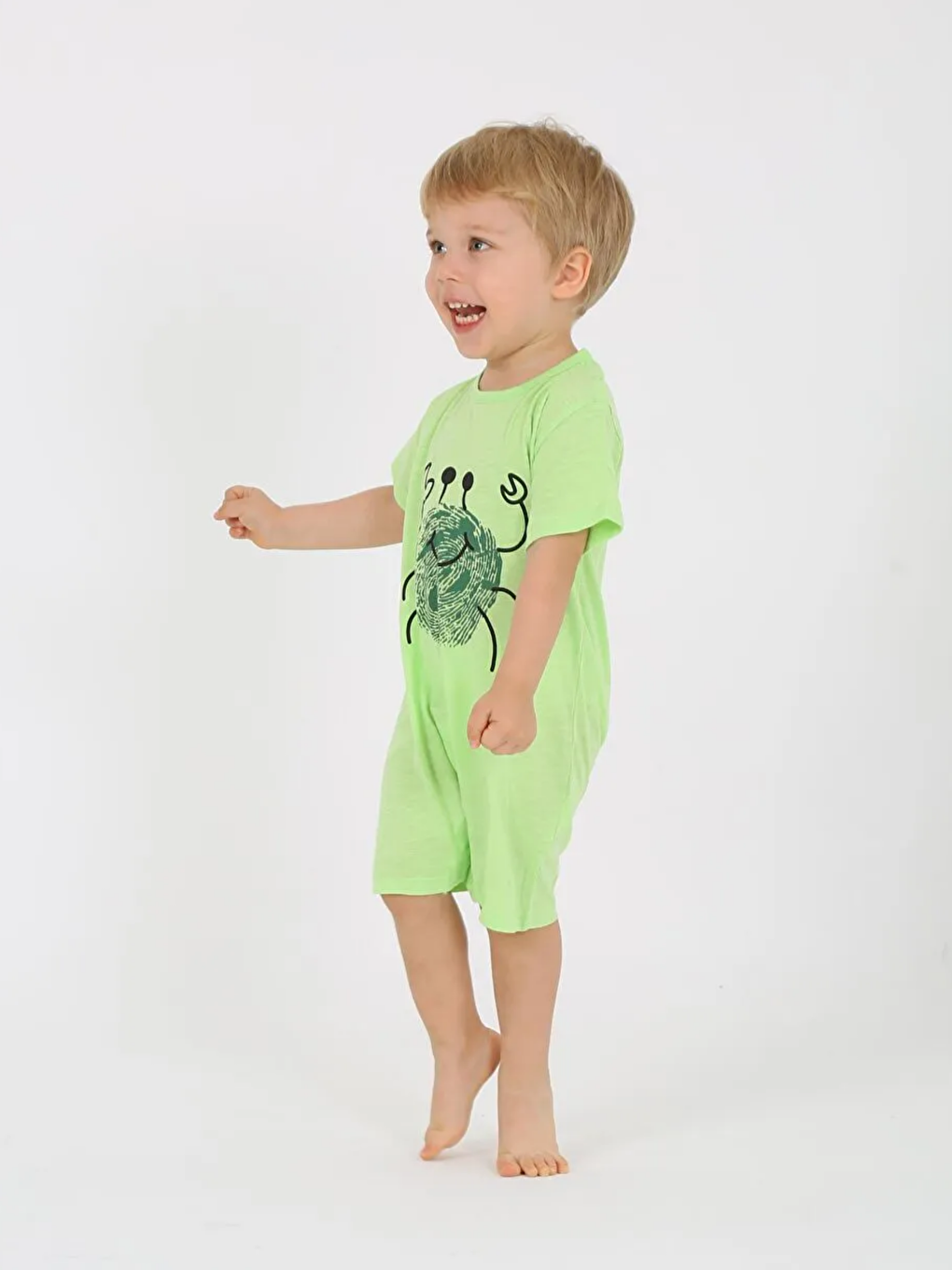 Yeşil Bisiklet Yaka Baskılı Erkek Bebek Tulum-3